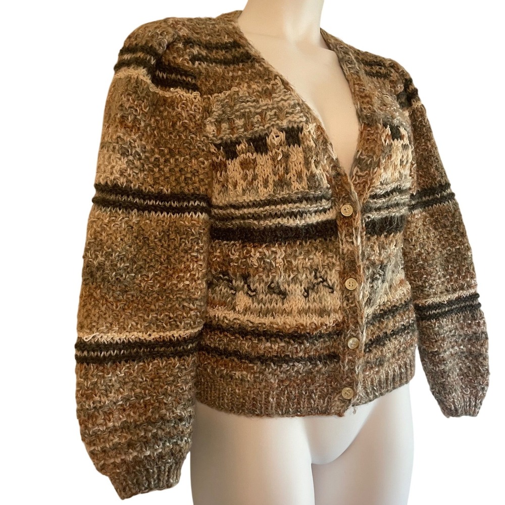Vtg Lauren Hansen Knitted By Hand M Cardigan Sweater Boho Indie Fair Isle Grunge